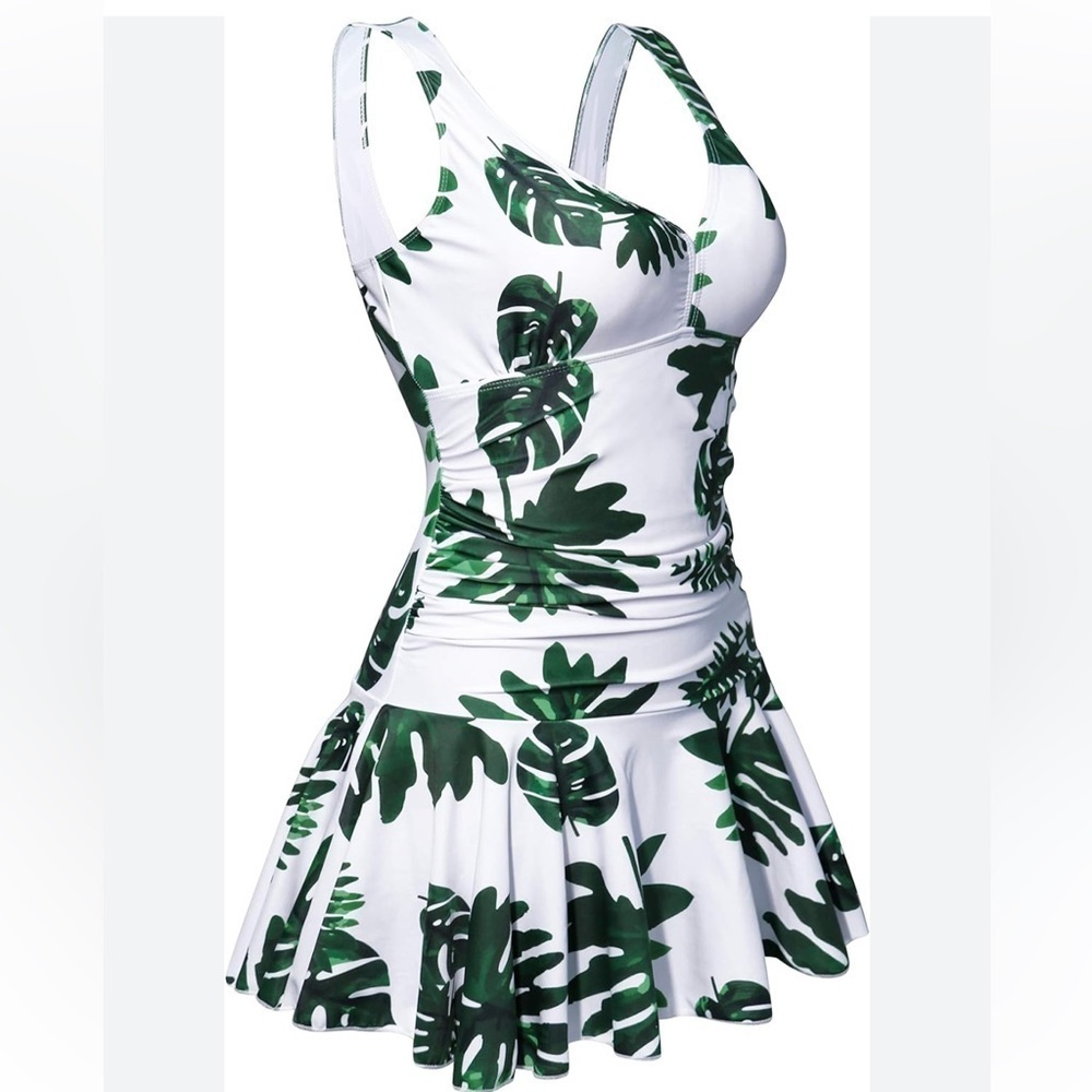 NBW,  One-Piece Palm Beach Bathing Suit with Attached Skort, Size M